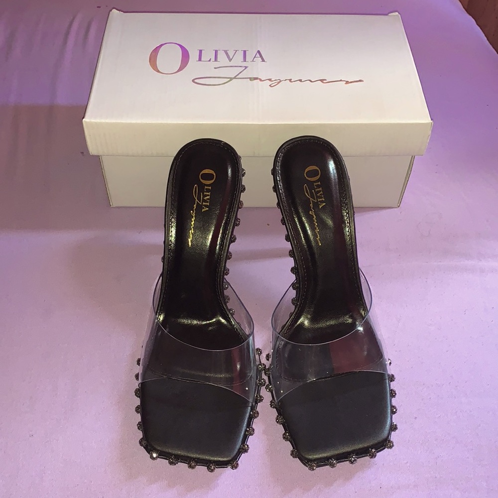 Black rhinestone heels